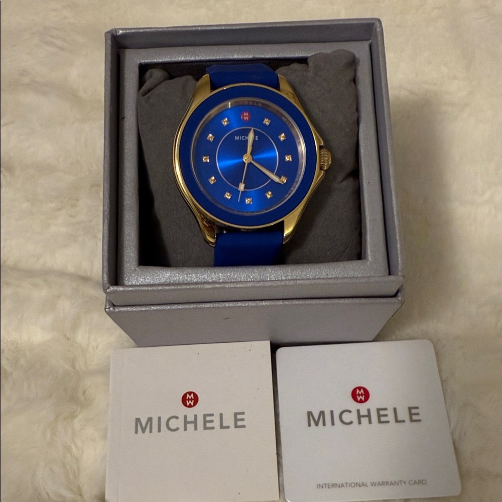 Michele women’s  Watch with Blue Dial and Gold Case- used once